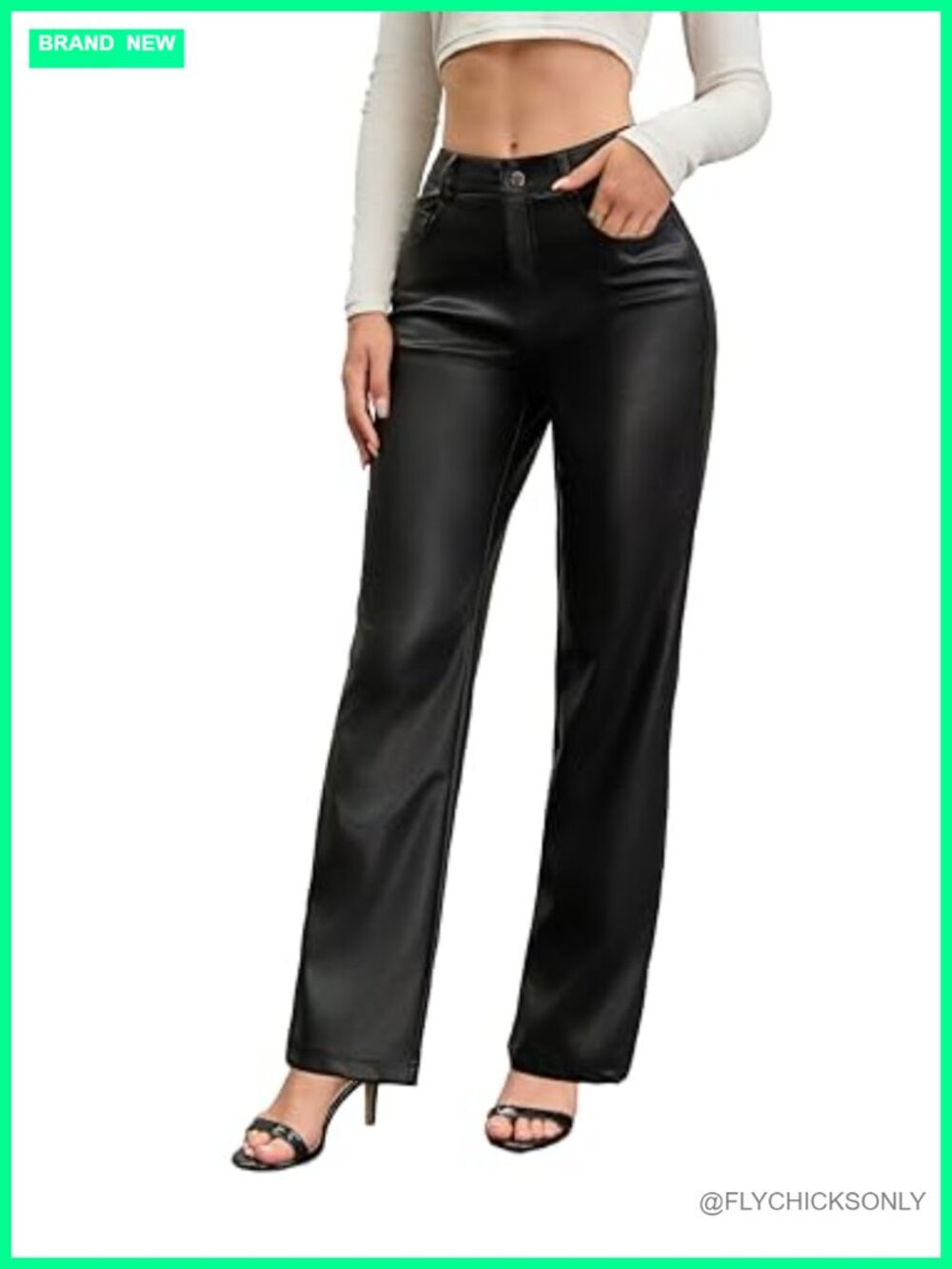 High Waist Faux Leather Pants Straight Wide Leg Trousers with Pockets